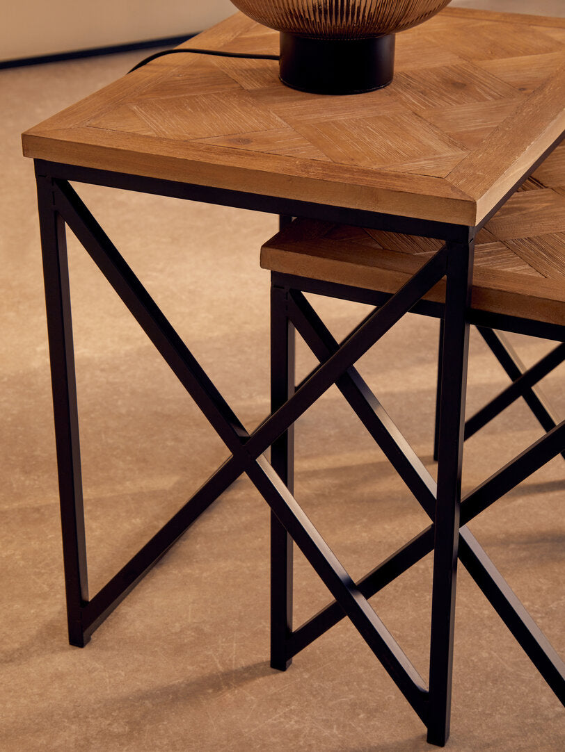 Kendra Parquet Fir Wood Set Of Two Nesting Tables