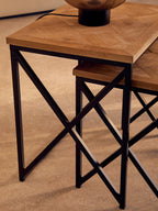 Kendra Parquet Fir Wood Set Of Two Nesting Tables