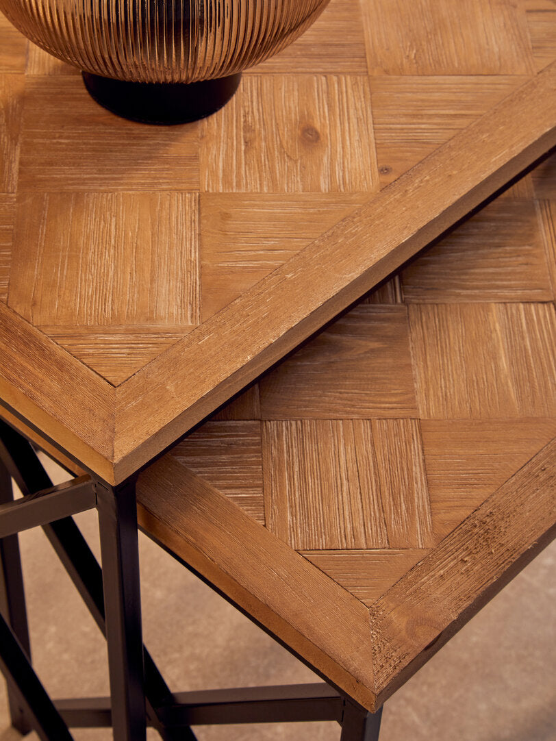 Kendra Parquet Fir Wood Set Of Two Nesting Tables