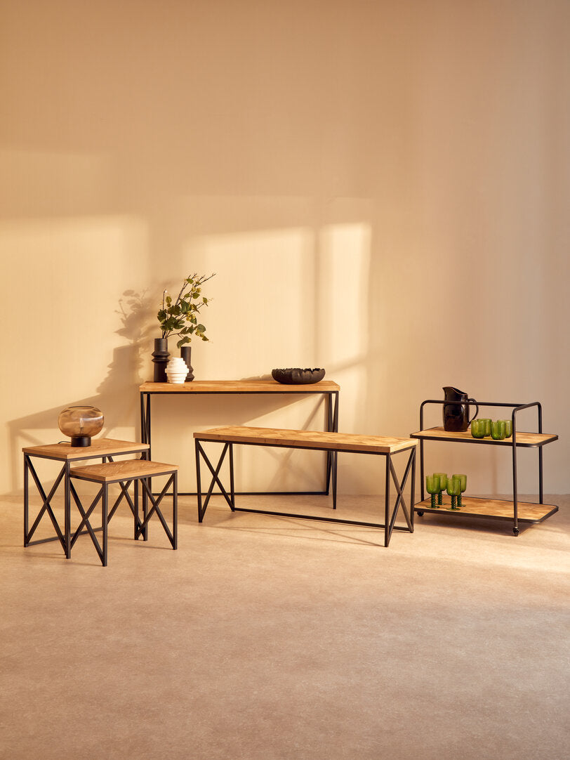 Kendra Parquet Fir Wood Set Of Two Nesting Tables