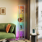 RGB LED Floor Lamp with Shelves, Modern Dimmable Standing Lamp with Remote Control, Adjustable Brightness & Speed for Living Room, Bedroom, Office, Grey