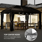 Outsunny 3 x 4m Hardtop Gazebo Canopy with Metal Roof, Aluminium Gazebo Permanent Pavilion with Netting and Curtains, Dark Grey