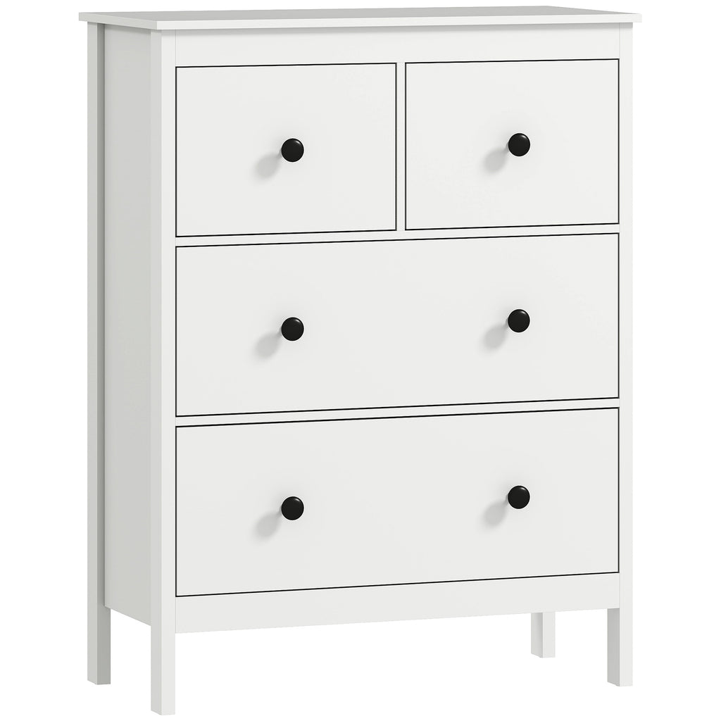 HOMCOM Modern Chest of Drawers, 4 Drawer Dresser Clothes Storage Organiser for Living Room, Hallway, Entryway, White