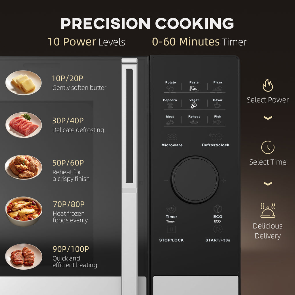 23L 800W Microwave Oven, Digital Solo Microwave with 10 Power Levels, Automatic Defrost, 8 Auto Cook Menus, 60 Minutes Timer, Clock, Easy Clean, Small Black Microwave