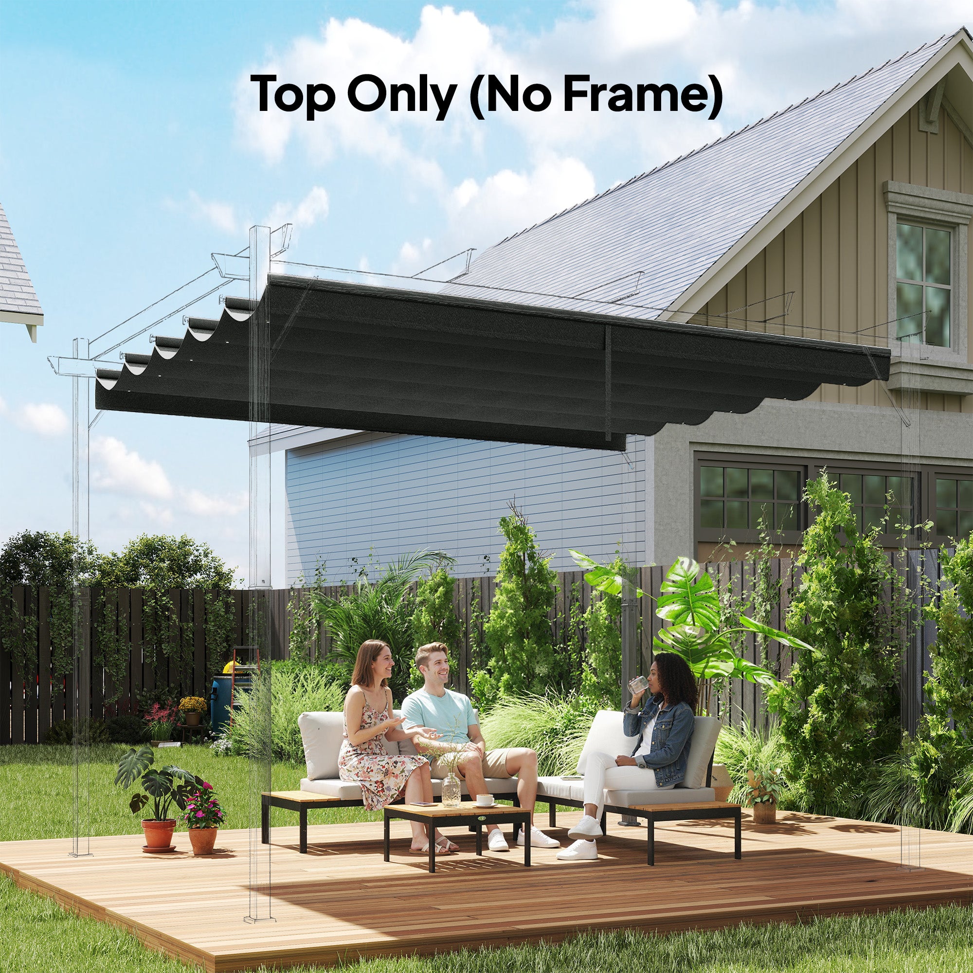 Outsunny Retractable Pergola Cover, 2.55 x 2.5 m Replacement Canopy Fabric for 3 x 3 m Frame, Roof Top Only, Dark Grey