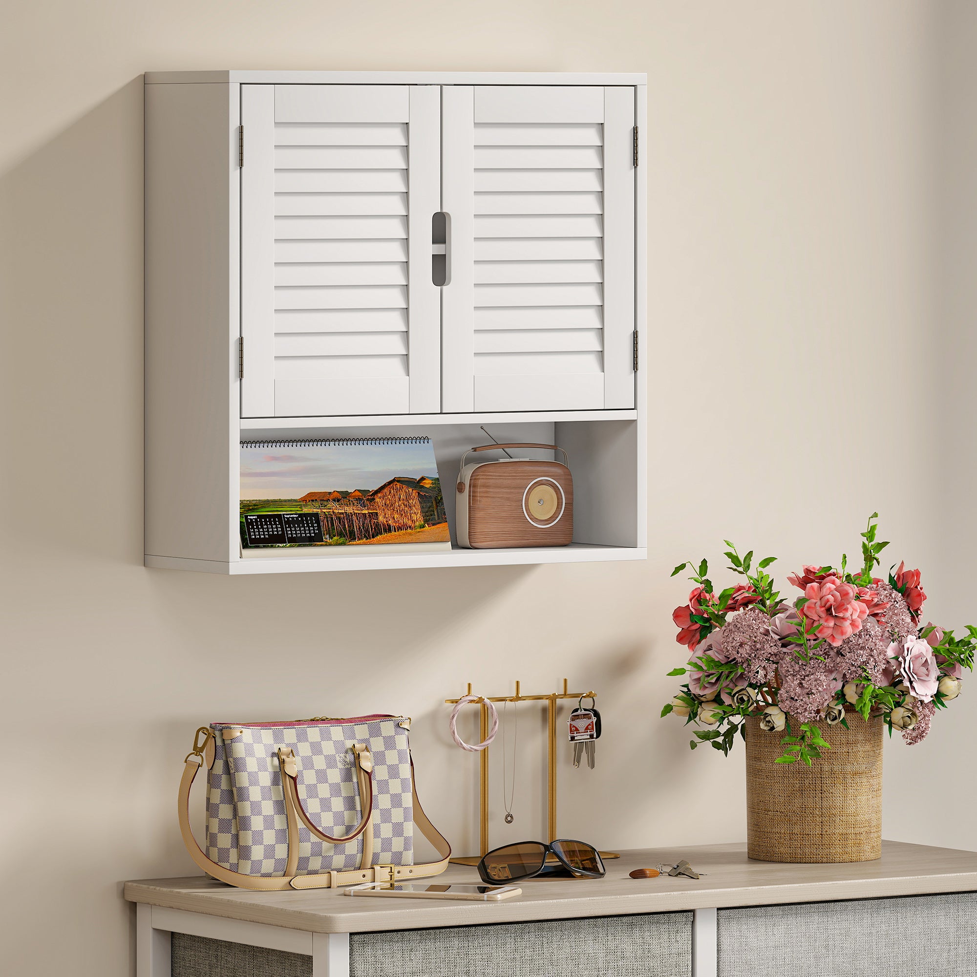 HOMCOM Bathroom Cabinet, Wall Mounted Storage Cabinet with Adjustable Shelves, 60 x 20 x 60 cm, White