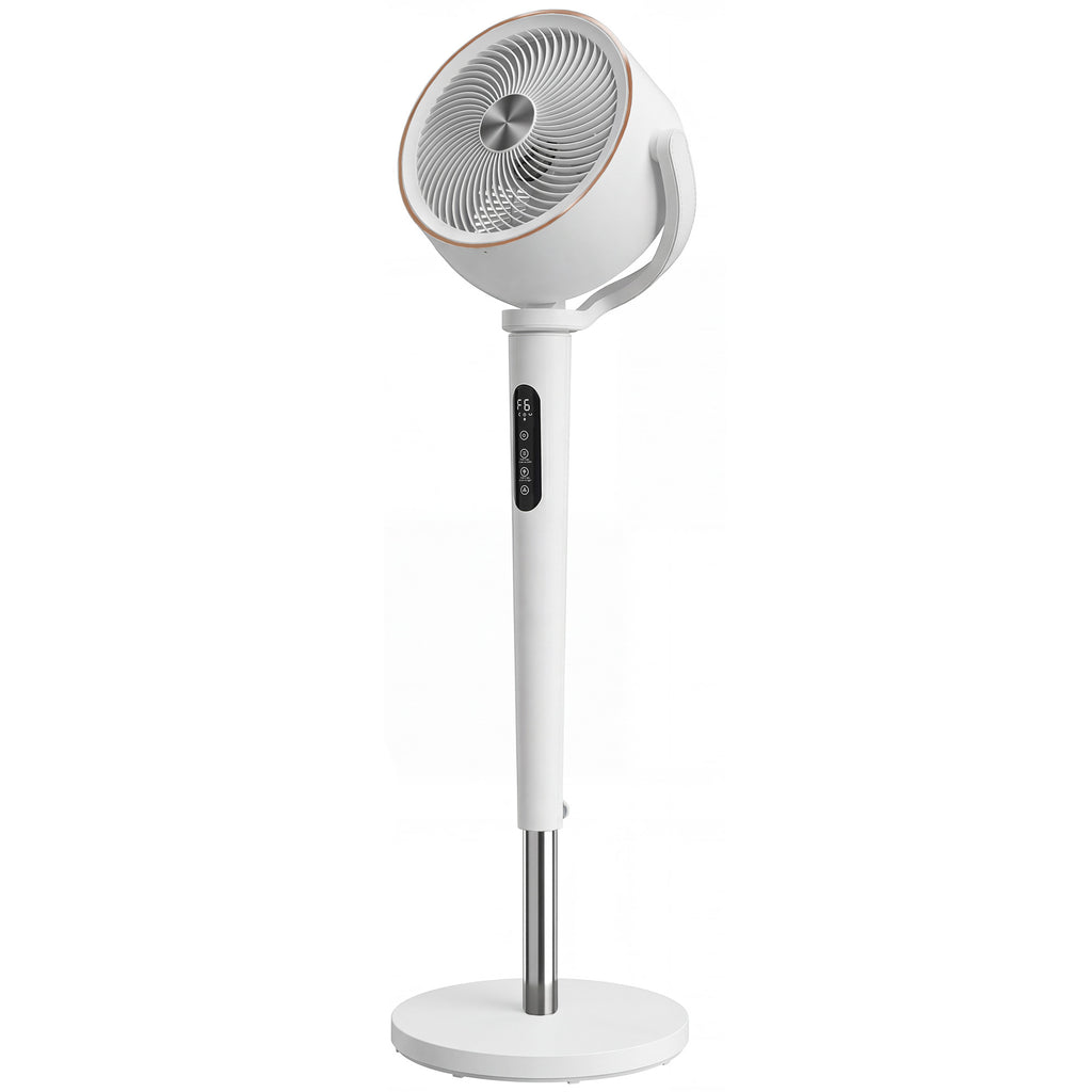 20dB Silent Standing Fan, 70°+90° Auto Oscillating Fan with 12 Speeds, LED Light, Air Circulator, Remote Control, 12H Timer, for Bedroom, 46 Inch, White
