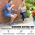 Outsunny Folding Garden Bistro Set, Outdoor Round Bistro Table and Chairs Set 2 with Electrophoresis Metal Frame, Grey