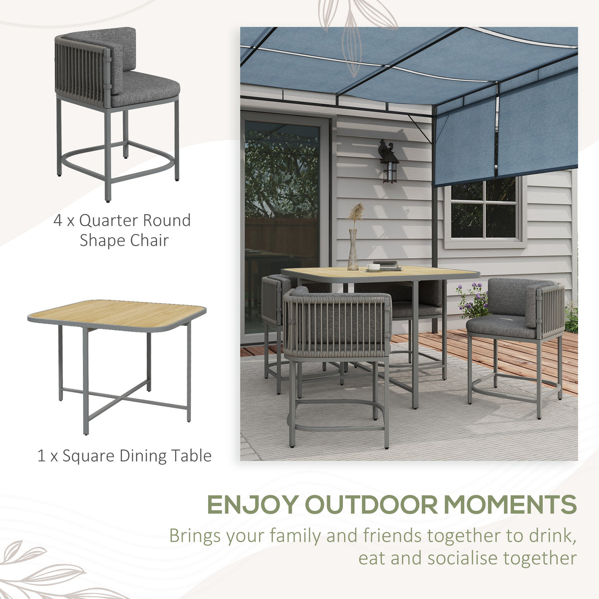 Outsunny 4-Seater Rattan Cube Garden Furniture Set with Cushions - Grey