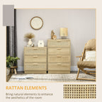HOMCOM Chest of Four Rattan Weave Panel Drawers - Wood-Effect