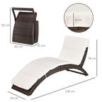 Outsunny Folding Sun Lounger, PE Rattan Garden Lounger Chair with Soft Padded Cushion, Ergonomic Curved Design Sun Bed for Balcony, Garden, Brown