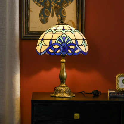 Tiffany Stained Glass Table Lamp, Handmade Antique Bedside Lamp for Bedroom, Living room, Home, Nightstand, Decorative Night Light, Blue