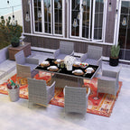 Outsunny 7-Piece Rattan Garden Furniture Set with Cushions, 6 Seater Garden Table and Chairs, Rattan Dining Set with 6 Armchairs, Rectangular Glass Top Table, Charcoal Grey