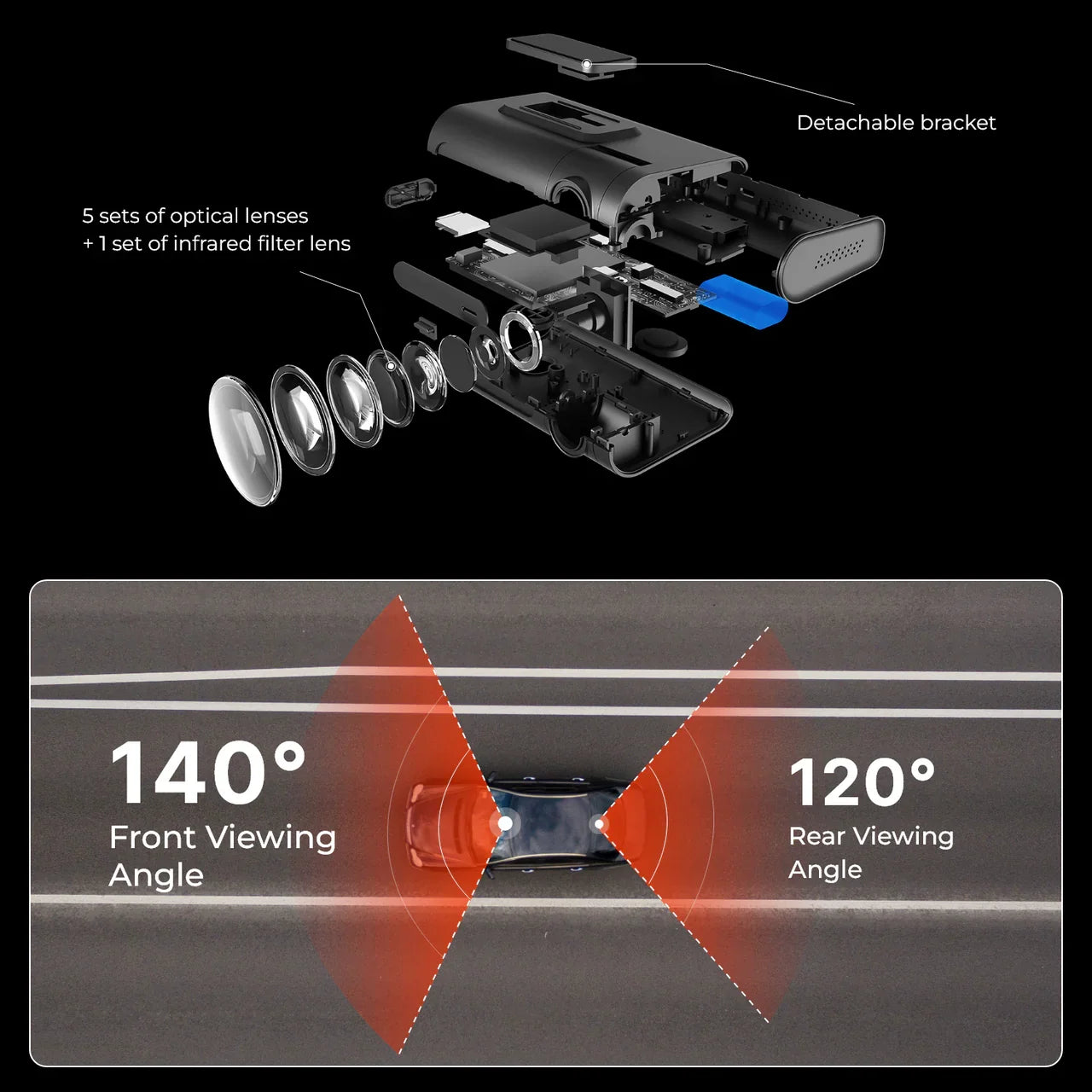 Road Angel Halo Pro Deluxe 2K Dual Front & Rear Dash Cam with 64GB SD & Hardwire Kit
