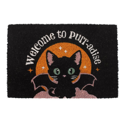 Black Welcome to Purr-adise Cat Doormat