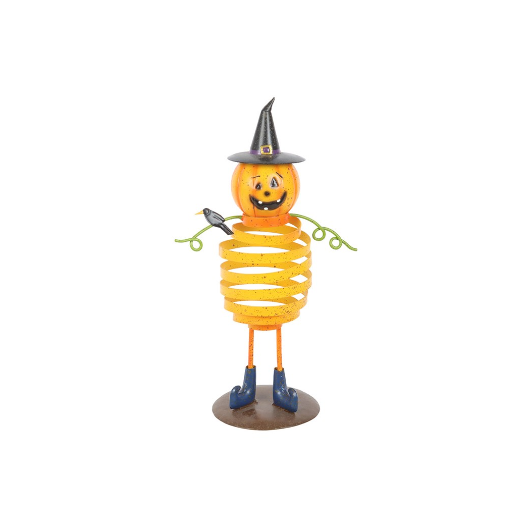 Orange Metal Pumpkin Man Ornament with Spring Body