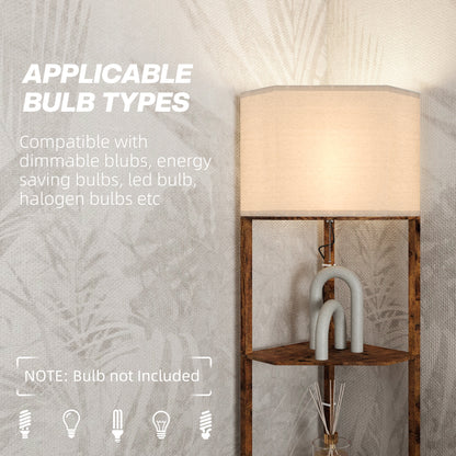 Corner Floor Lamp with Shelves, Tall Standing Lamps for Living Room, with Pull Chain Switch Bulb not Included, Rustic Brown