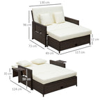 Outsunny Rattan Sun Lounger 2 Seater Day Bed with Cushions, Brown