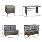 Outsunny 8 Seater Rattan Sofa Set, Rattan Garden Furniture Set with Tempered Glass Table & Thick Cushions, Grey