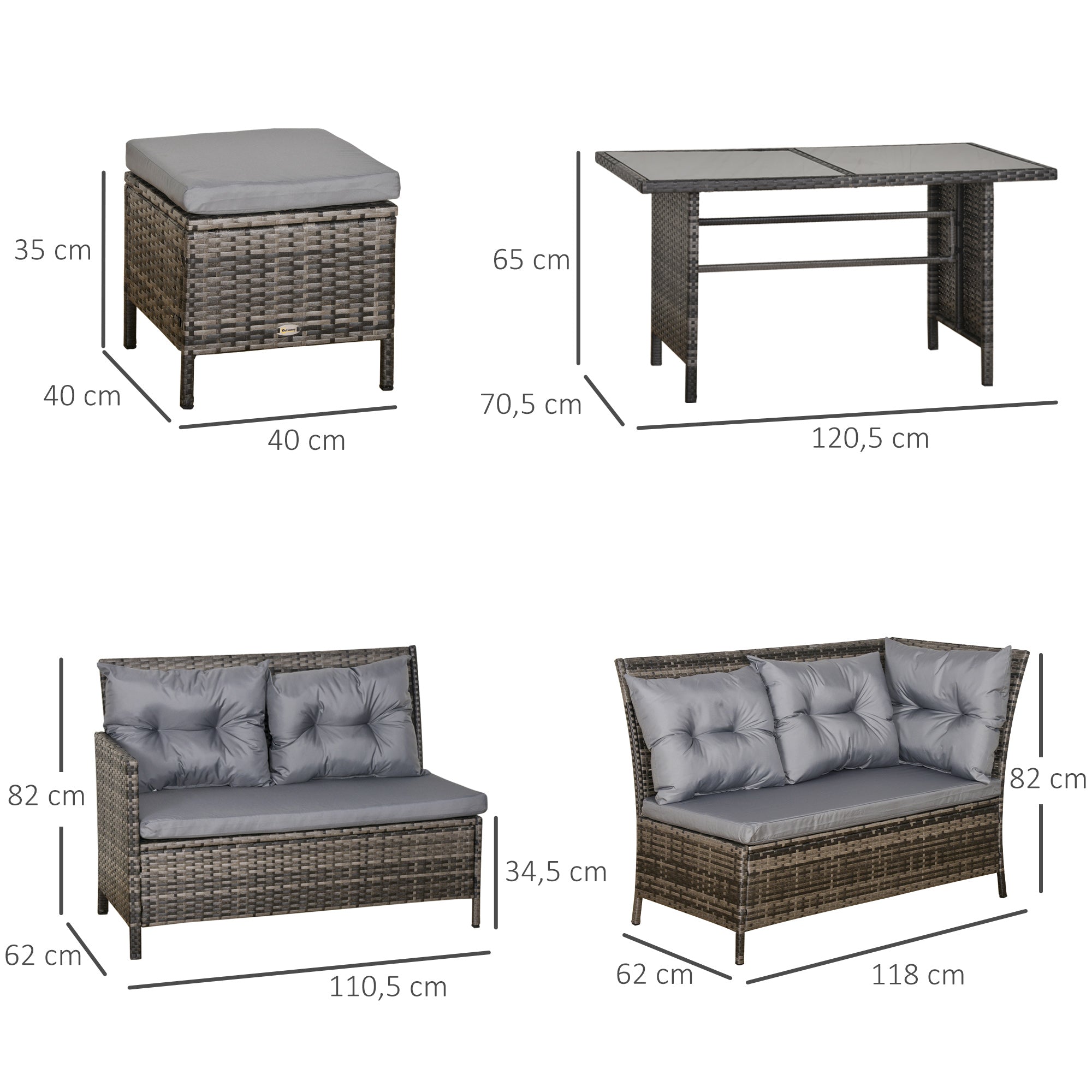 Outsunny 8 Seater Rattan Sofa Set, Rattan Garden Furniture Set with Tempered Glass Table & Thick Cushions, Grey