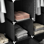 Foldable Fabric Wardrobe for Bedroom, Portable Wardrobe with 5 Shelves, 2 Hanging Rails and 3 Fabric Drawers, Black