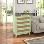 HOMCOM Rattan Chest of Drawers, 4 Drawer Storage Unit with Tapered Legs, Bedroom Storage Organiser Dresser for Bedside, Entryway, Hallway, Living Room, Light Green
