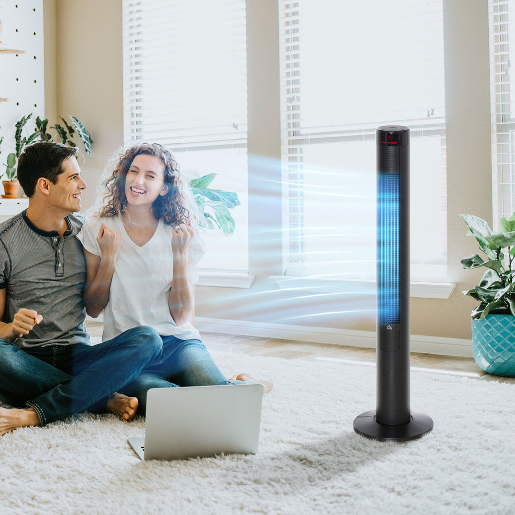 46" Oscillating Tower Fan with Remote Control, 12H Timer, 3 Speed, 4 Modes, Quiet Cooling Fans, Electric Floor Standing Fan for Home Bedroom Office, Black