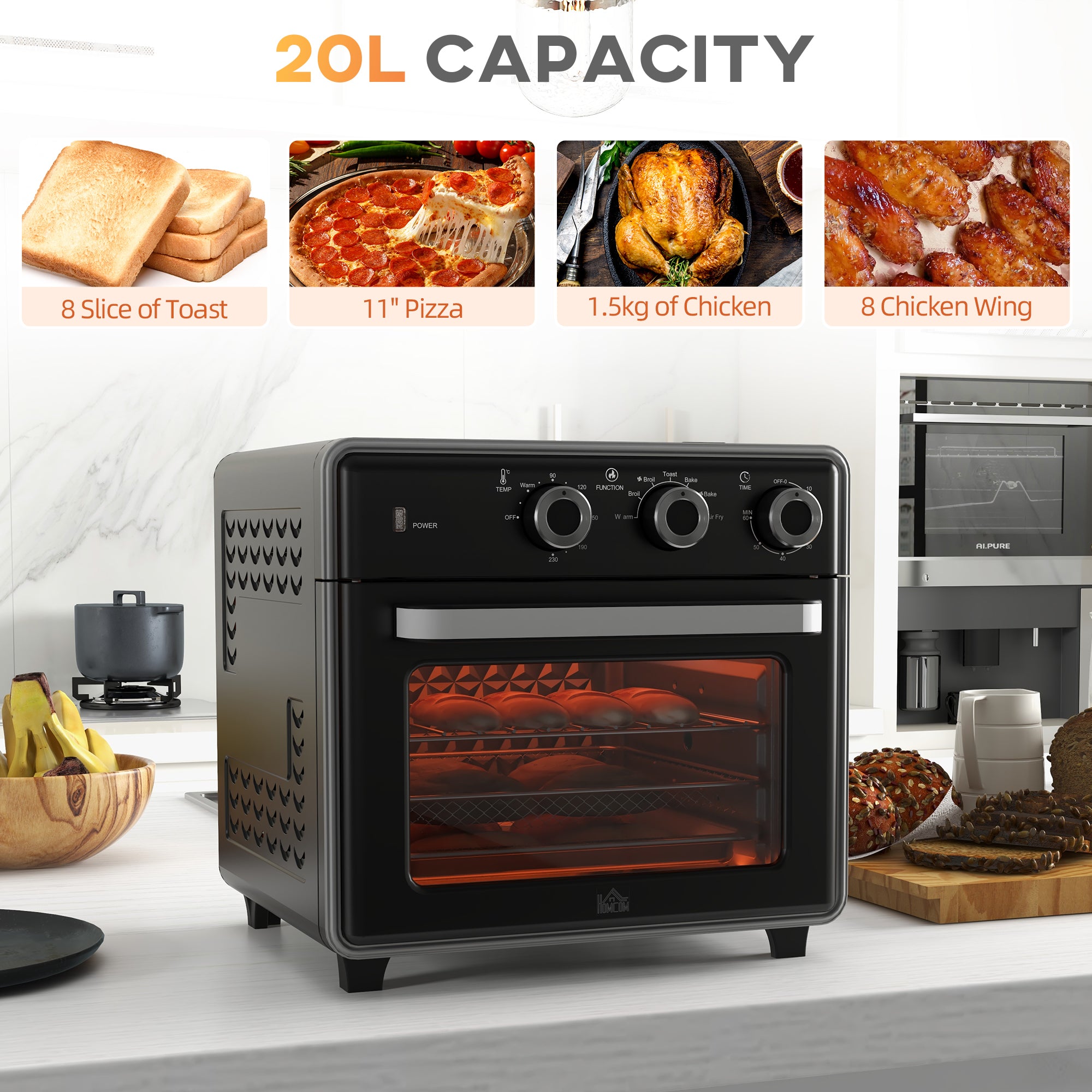 20L 90-230? Mini Convection Oven, with Air Fry Function - Black