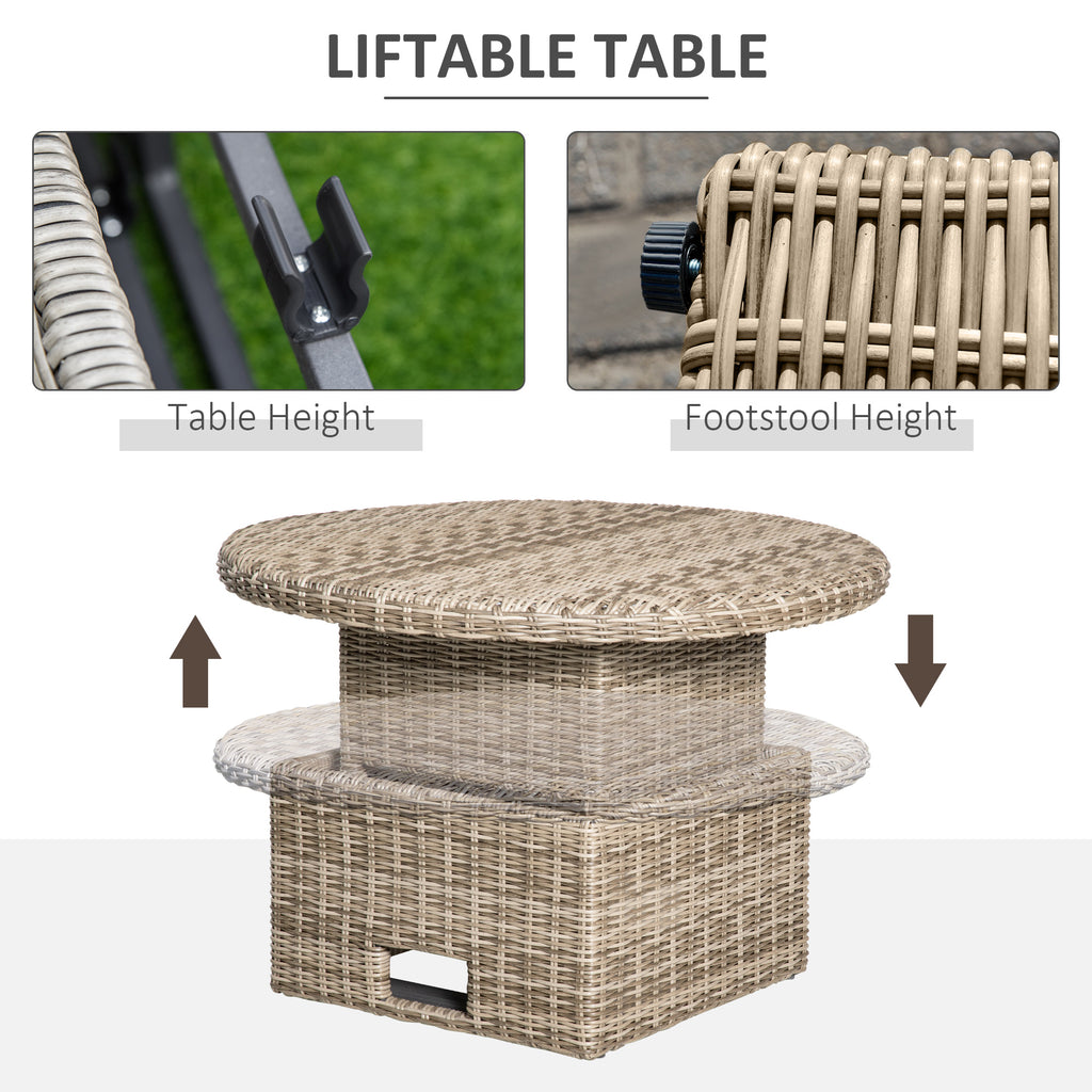 Outsunny 5 Pieces Outdoor PE Rattan Round Garden Daybed with Cushions, Aluminium Lounge Chair Conversation Sofa Set with Liftable Coffee Table and Protect Cover, Grey