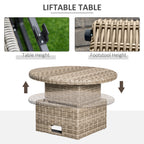 Outsunny 5 Pieces Outdoor PE Rattan Round Garden Daybed with Cushions, Aluminium Lounge Chair Conversation Sofa Set with Liftable Coffee Table and Protect Cover, Grey