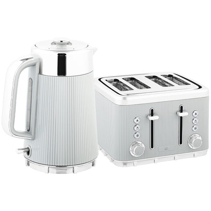 Electric Stainless Steel Kettle and Toaster Set, 3000W 1.7L UK Strix Thermostat Fast Boil Kettle w/ Limescale Filter, Cool Touch Body, 4 Slice Toaster with 7 Browning Levels, Taupe