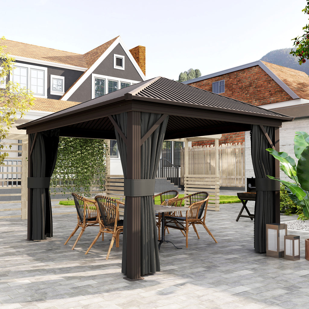 Outsunny 3.6 x 3 m Aluminium Hardtop Gazebo with Smart Drainage System and Ceiling Hooks- Dark Grey