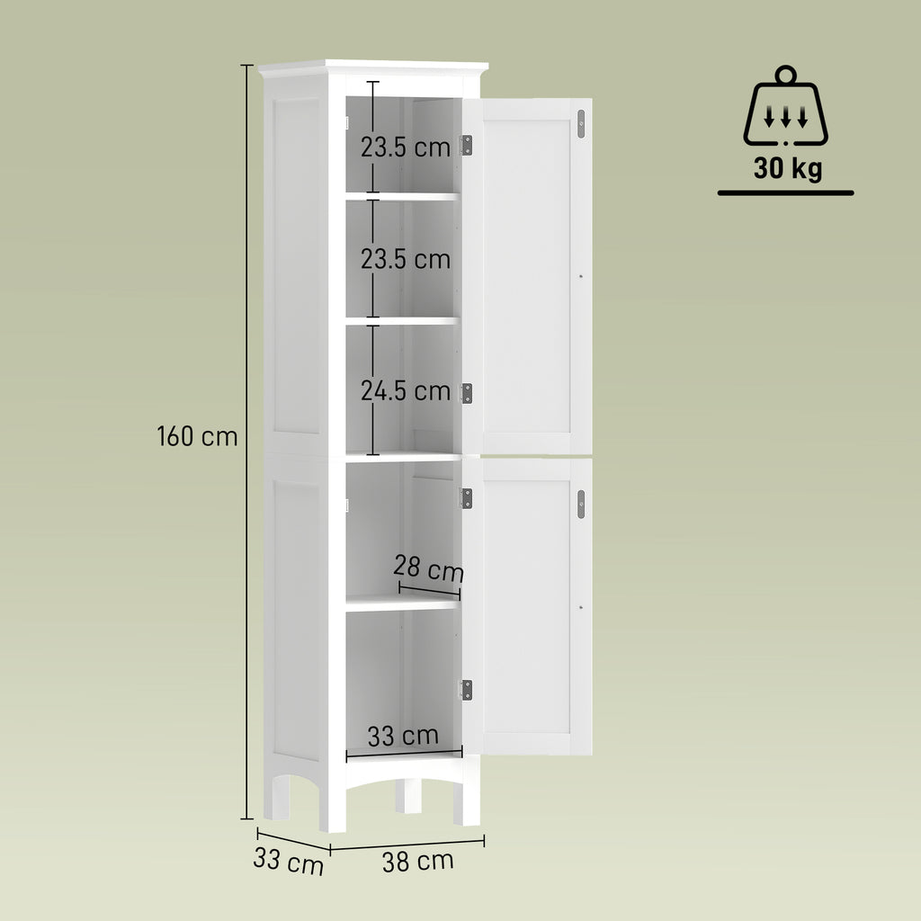 kleankin Tall Bathroom Storage Unit, Slim Bathroom Cabinet with Adjustable Shelves and Double Door, White