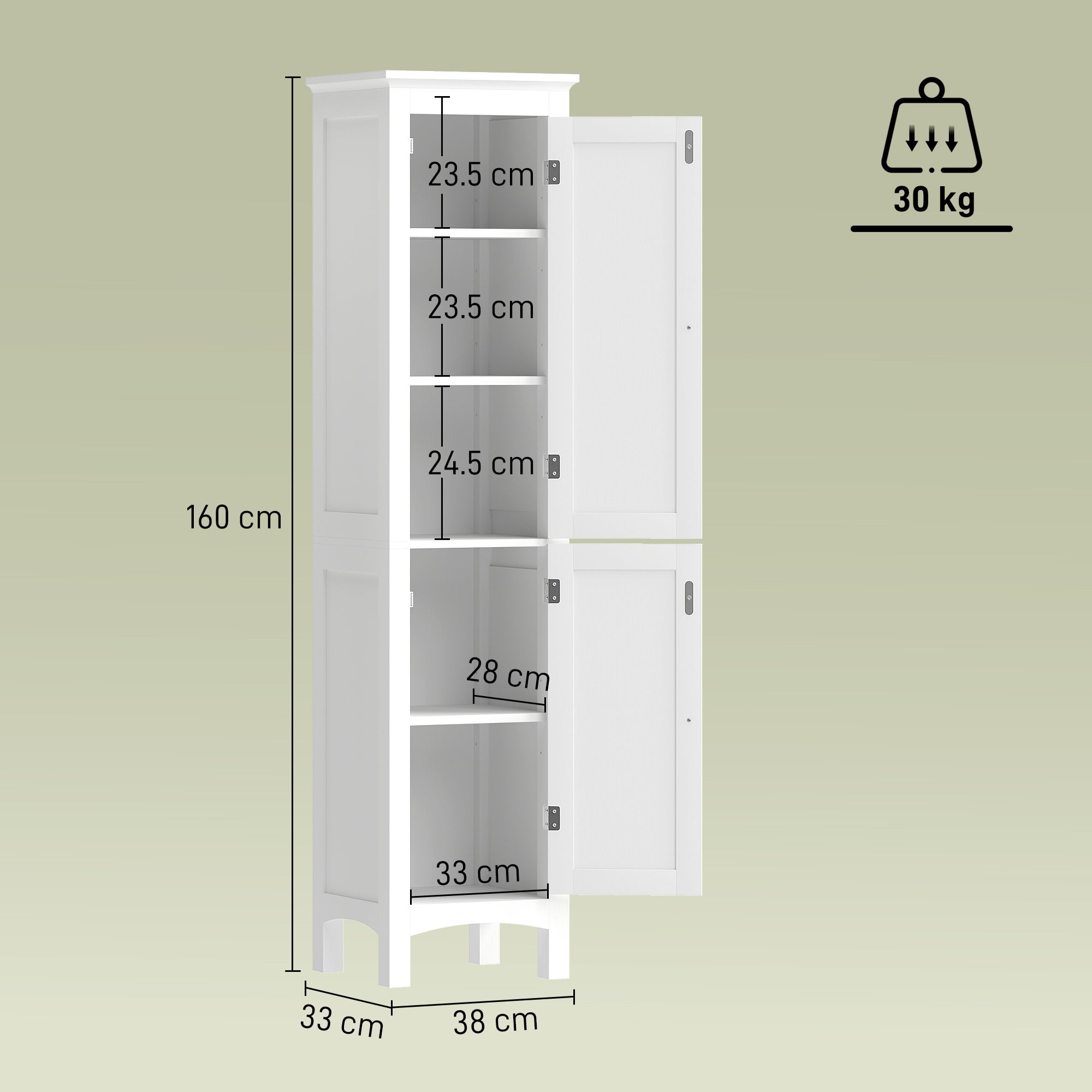 kleankin Tall Bathroom Storage Unit, Slim Bathroom Cabinet with Adjustable Shelves and Double Door, White