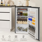 Under Counter Fridge, 91L Small Fridge with Chiller Box, Removable Shelf, Reversible Door, Adjustable Legs, Mini Refrigerator,  Silver Tone