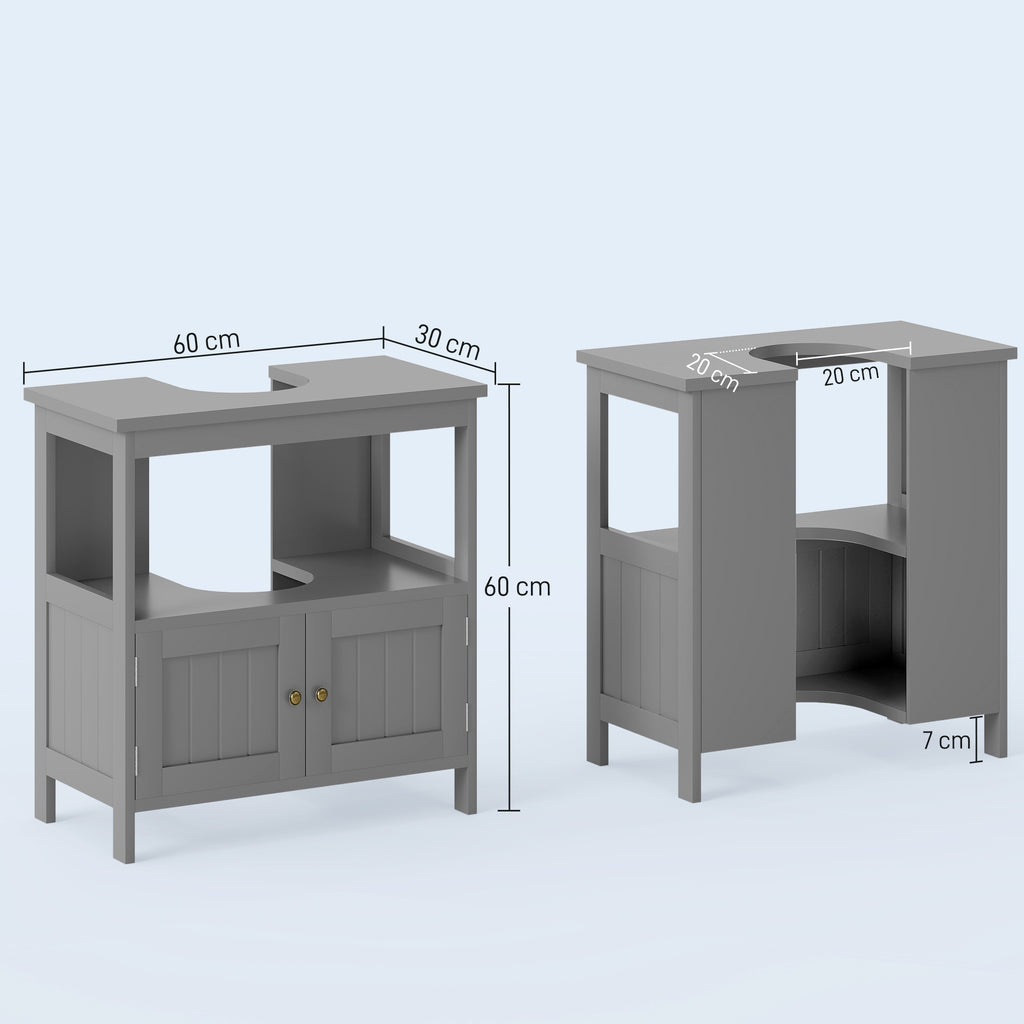 kleankin Pedestal Under Sink Cabinet with Double Doors, Modern Bathroom Vanity Storage Unit with Shelves, Light Grey