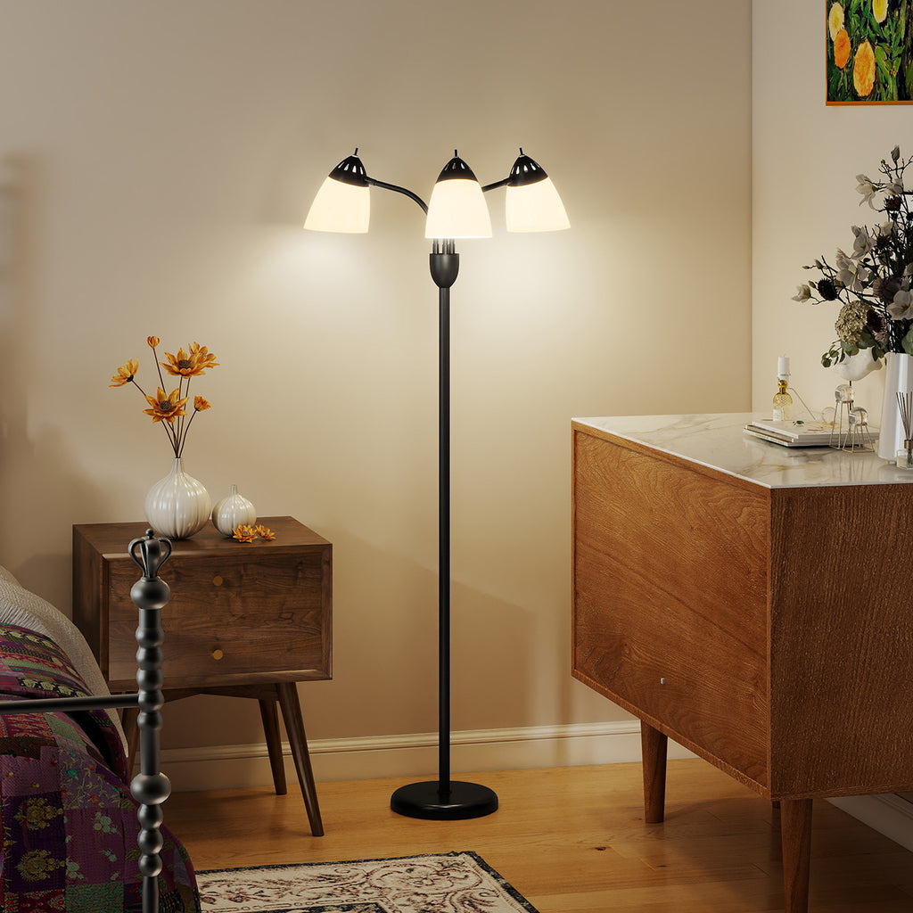 Arc Tree Floor Lamp with 3 Adjustable Rotating Lights and 3000K/4500K/6500K Colour Temperatures, Industrial Standing Lamp with Steel Frame for Bedroom Living Room, 155cm, Black