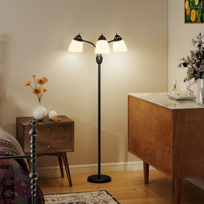 Arc Tree Floor Lamp with 3 Adjustable Rotating Lights and 3000K/4500K/6500K Colour Temperatures, Industrial Standing Lamp with Steel Frame for Bedroom Living Room, 155cm, Black