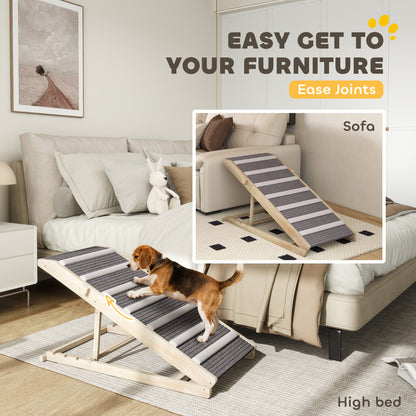 PawHut Dog Ramp for Couch, Adjustable Folding Pet Ramp, 4 Adjustable Height Dog Climbing Ladder, 35/43/47/50 cm Height