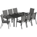 Outsunny 9 Pieces Garden Dining Set, Outdoor Table and Chairs Set for 8, Garden Furniture Set with Tempered Glass Top, Dark Grey