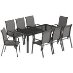 Outsunny 9 Pieces Garden Dining Set, Outdoor Table and Chairs Set for 8, Garden Furniture Set with Tempered Glass Top, Dark Grey