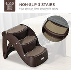 PawHut Foldable Dog Steps for Bed Sofa, Portable Dog Stairs 3-Step for High Bed, Pet Stairs with Non-slip Mats for Small and Miniature Breeds, 49 x 38 x 38 cm, Brown