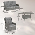 Outsunny 5 Seater Rattan Garden Furniture Set with Sofa, Reclining Chairs, Table, Patio Rattan Furniture Sofa Sets, Grey
