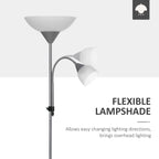 LED Floor Lamp for Living Room, 180cm Tall Standing Lamp, Mother and Child Uplighter with Adjustable Gooseneck, Silver Tone