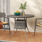Outsunny 90 cm Wood-Effect Rattan Garden Table - Grey