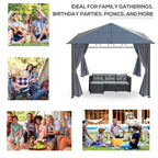Outsunny 3 x 3(m) Hardtop Gazebo Canopy with Polycarbonate Roof, Permanent Pavilion Garden Gazebo with Curtains for Patio, Deck, Grey