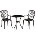 Outsunny 3 Pieces Garden Dining Set for 2, Cast Aluminium Outdoor Dining Set with 2 Armchairs and Round Dining Table with Parasol Hole, Garden Furniture Bistro Set, Bronze Tone