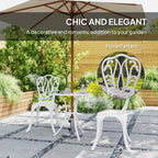 Outsunny 3 Piece Garden Bistro Set, Cast Aluminium Outdoor Furniture Set with Umbrella Hole for Balcony, Porch, Patio, White