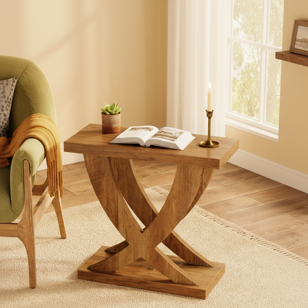 Sculptural Trestle Side/ Lamp Table
