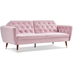 Victoria 3 Seater Velvet Fabric Sofa Bed- Rose .                       Click Clack Mechanism Sofa Bed With Gold Accent Legs.